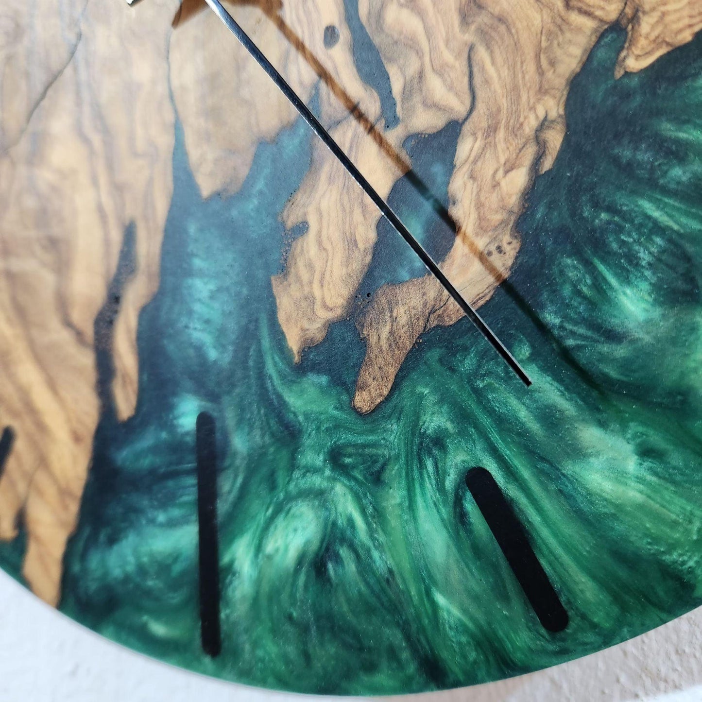 Green Resin Wall Clock, Custom Made Resin & Olive Wood, Made to order Epoxy and Olive Wall Clock, Home gift, Live Edge Rustic Wall Clock BlackSeaResinWorks