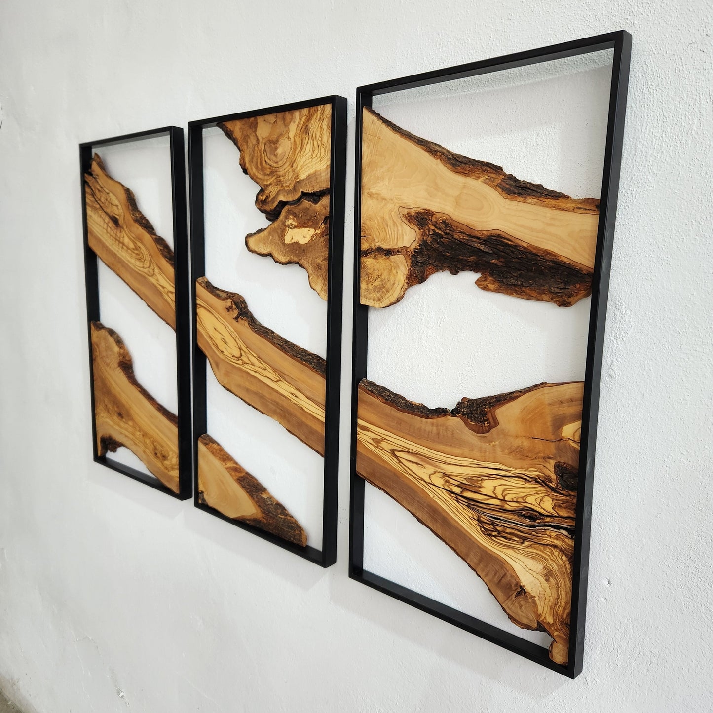Set of 3 Metal and Wooden Wall Art, 3 Piece Olive Wood Wall Decor, Wall Art, Wood Wall Art, Rustic Wall Art, Live Edge Wood Wall Decor BlackSeaResinWorks