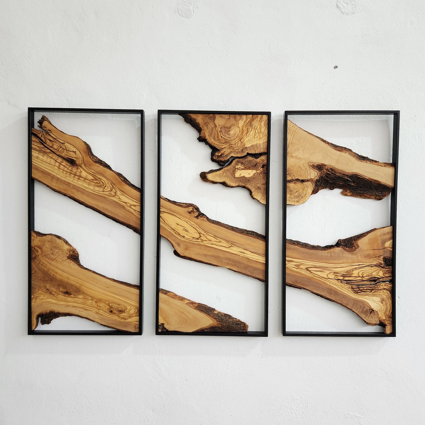 Set of 3 Metal and Wooden Wall Art, 3 Piece Olive Wood Wall Decor, Wall Art, Wood Wall Art, Rustic Wall Art, Live Edge Wood Wall Decor BlackSeaResinWorks