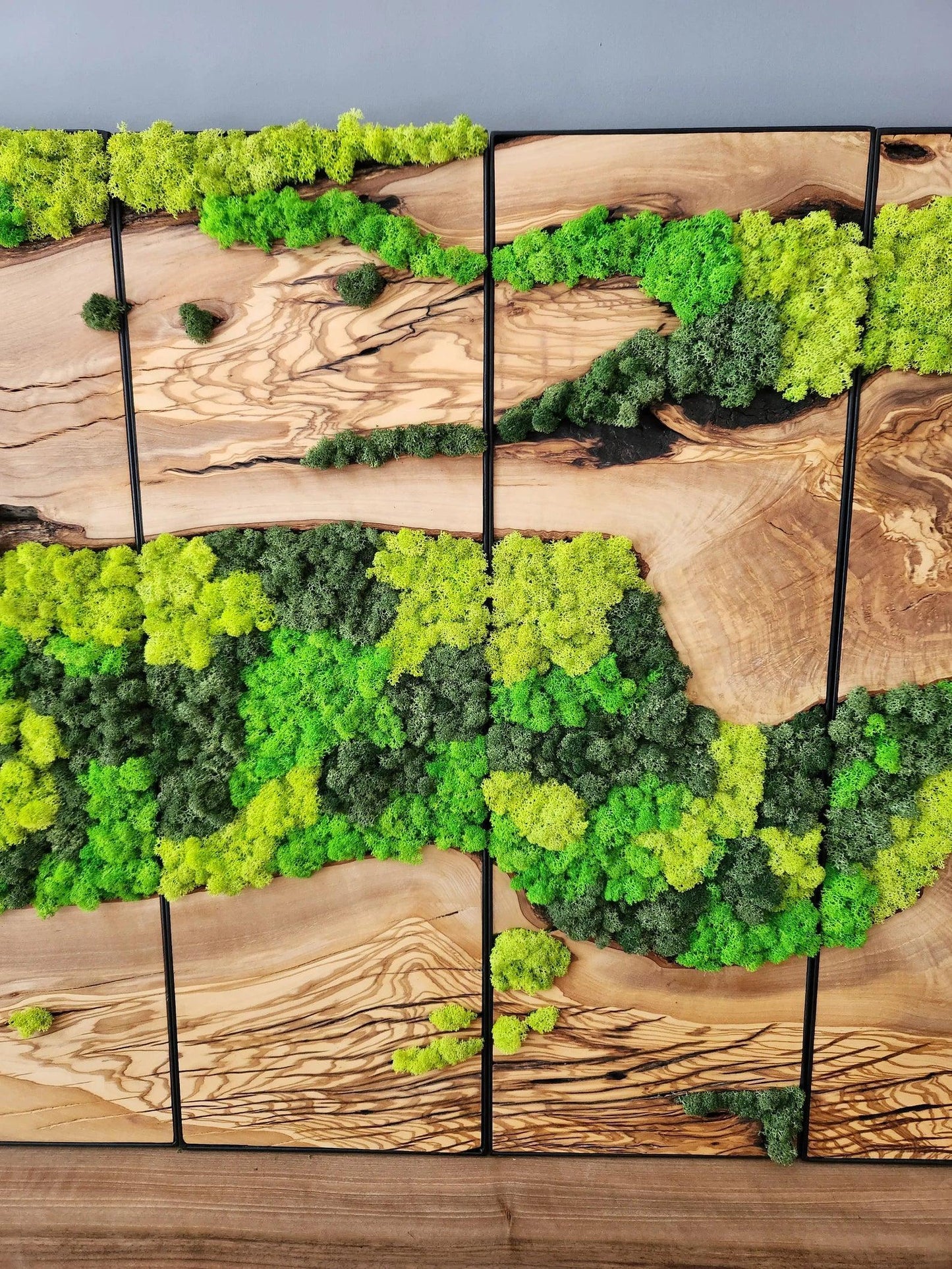 Moss Wall Decor, Custom Made Moss and Olive Wood Wall Art, Metal Frame, Olive Wood and Moss Wall Art- Preserved Stabilized Moss Wall Decor Artdesigna®