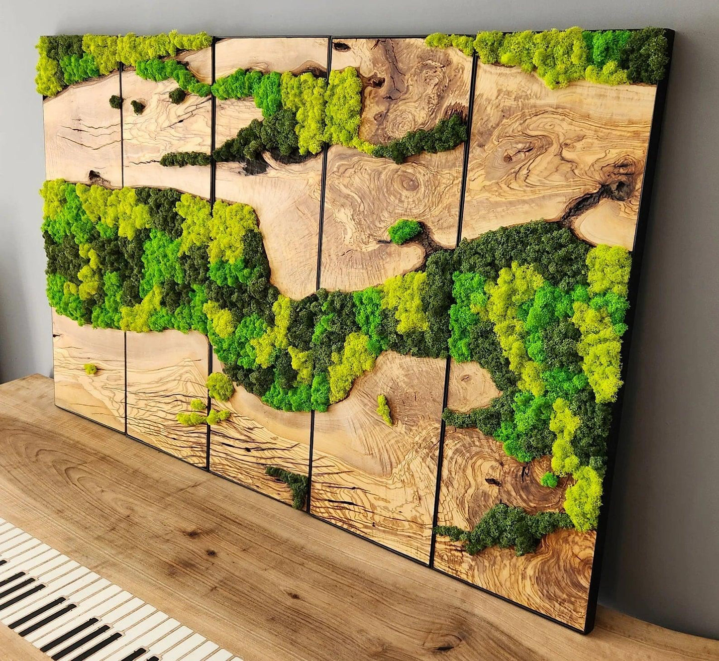 Moss Wall Decor, Custom Made Moss and Olive Wood Wall Art, Metal Frame, Olive Wood and Moss Wall Art- Preserved Stabilized Moss Wall Decor Artdesigna®