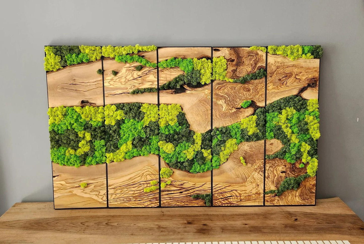 Moss Wall Decor, Custom Made Moss and Olive Wood Wall Art, Metal Frame, Olive Wood and Moss Wall Art- Preserved Stabilized Moss Wall Decor Artdesigna®