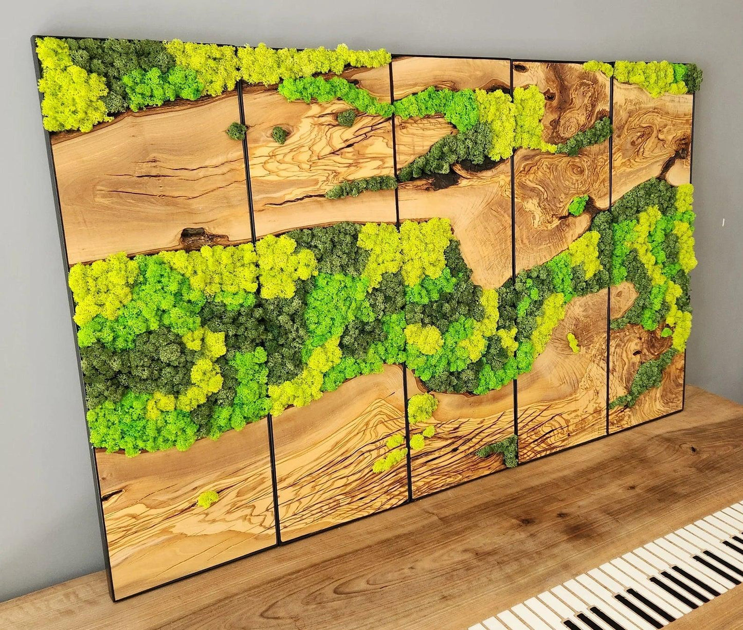Moss Wall Decor, Custom Made Moss and Olive Wood Wall Art, Metal Frame, Olive Wood and Moss Wall Art- Preserved Stabilized Moss Wall Decor Artdesigna®