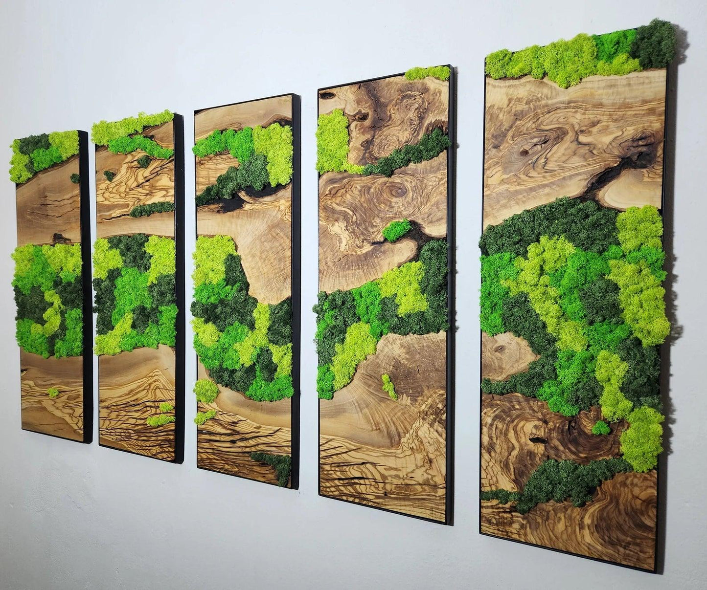 Moss Wall Decor, Custom Made Moss and Olive Wood Wall Art, Metal Frame, Olive Wood and Moss Wall Art- Preserved Stabilized Moss Wall Decor Artdesigna®