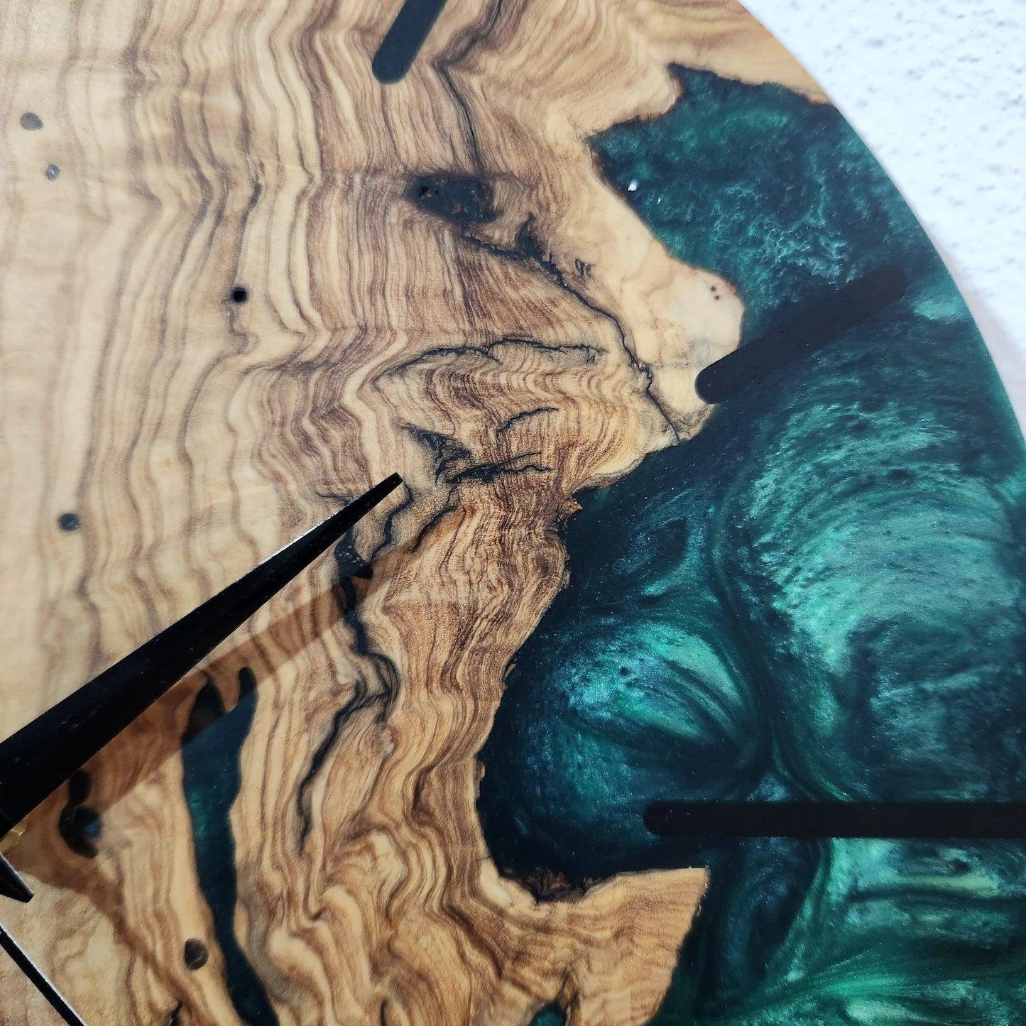 Green Resin Wall Clock, Custom Made Resin & Olive Wood, Made to order Epoxy and Olive Wall Clock, Home gift, Live Edge Rustic Wall Clock BlackSeaResinWorks