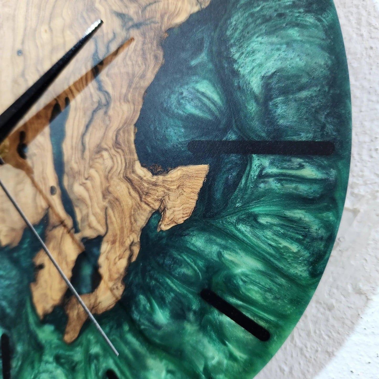 Green Resin Wall Clock, Custom Made Resin & Olive Wood, Made to order Epoxy and Olive Wall Clock, Home gift, Live Edge Rustic Wall Clock BlackSeaResinWorks
