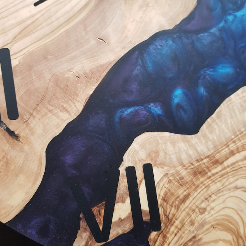 Custom Made Resin & Olive Wood Wall Clock, Epoxy and Olive Wood Wall Clock, Christmas Gift, Live Edge Rustic Olive Wood Wall Clock, Timeless BlackSeaResinWorks