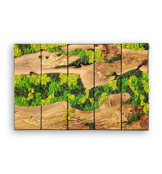 Moss Wall Decor, Custom Made Moss and Olive Wood Wall Art, Metal Frame, Olive Wood and Moss Wall Art- Preserved Stabilized Moss Wall Decor Artdesigna®