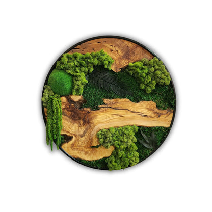 Custom Made Moss and Olive Wood Wall Art, Metal Frame Moss Wall Decor, Olive Wood and Moss Wall Art- Preserved Stabilized Moss Wall Decor BlackSeaResinWorks