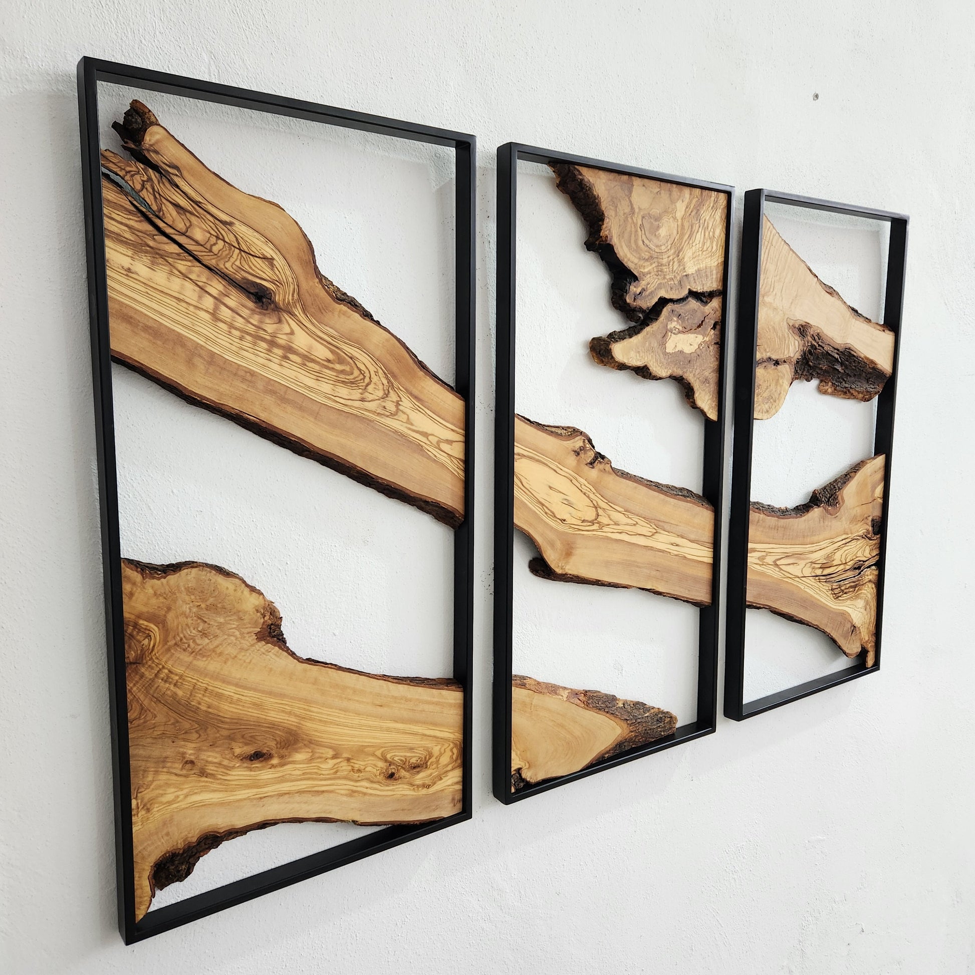 Set of 3 Metal and Wooden Wall Art, 3 Piece Olive Wood Wall Decor, Wall Art, Wood Wall Art, Rustic Wall Art, Live Edge Wood Wall Decor BlackSeaResinWorks