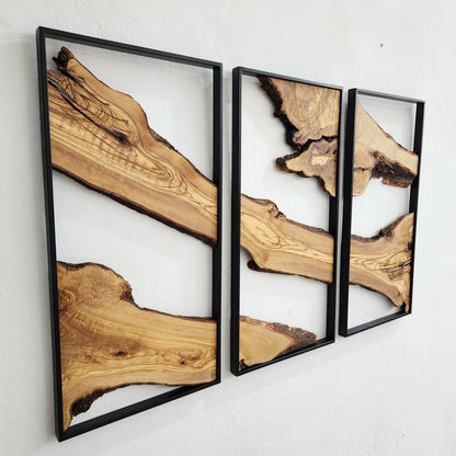 Set of 3 Metal and Wooden Wall Art, 3 Piece Olive Wood Wall Decor, Wall Art, Wood Wall Art, Rustic Wall Art, Live Edge Wood Wall Decor BlackSeaResinWorks
