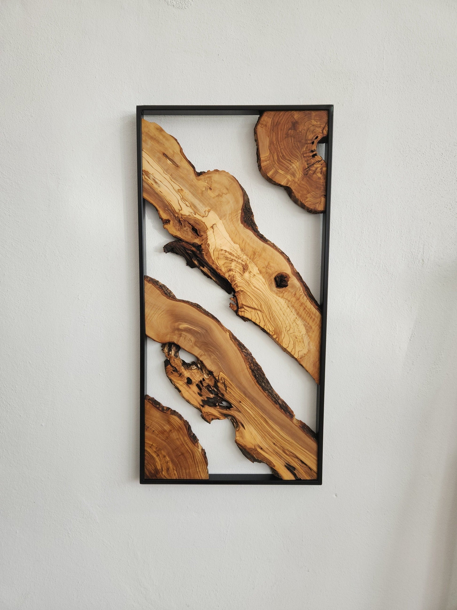 Metal and Wooden Wall Art, Olive Wood Wall Decor, Wall Art, Housewarming Gift, Wood Wall Art, Rustic Wall Art, Live Edge Wood Wall Decor BlackSeaResinWorks