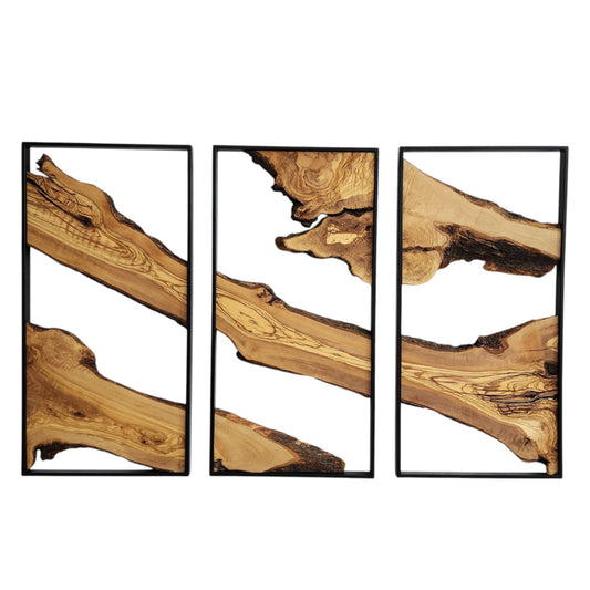 Set of 3 Metal and Wooden Wall Art, 3 Piece Olive Wood Wall Decor, Wall Art, Wood Wall Art, Rustic Wall Art, Live Edge Wood Wall Decor BlackSeaResinWorks