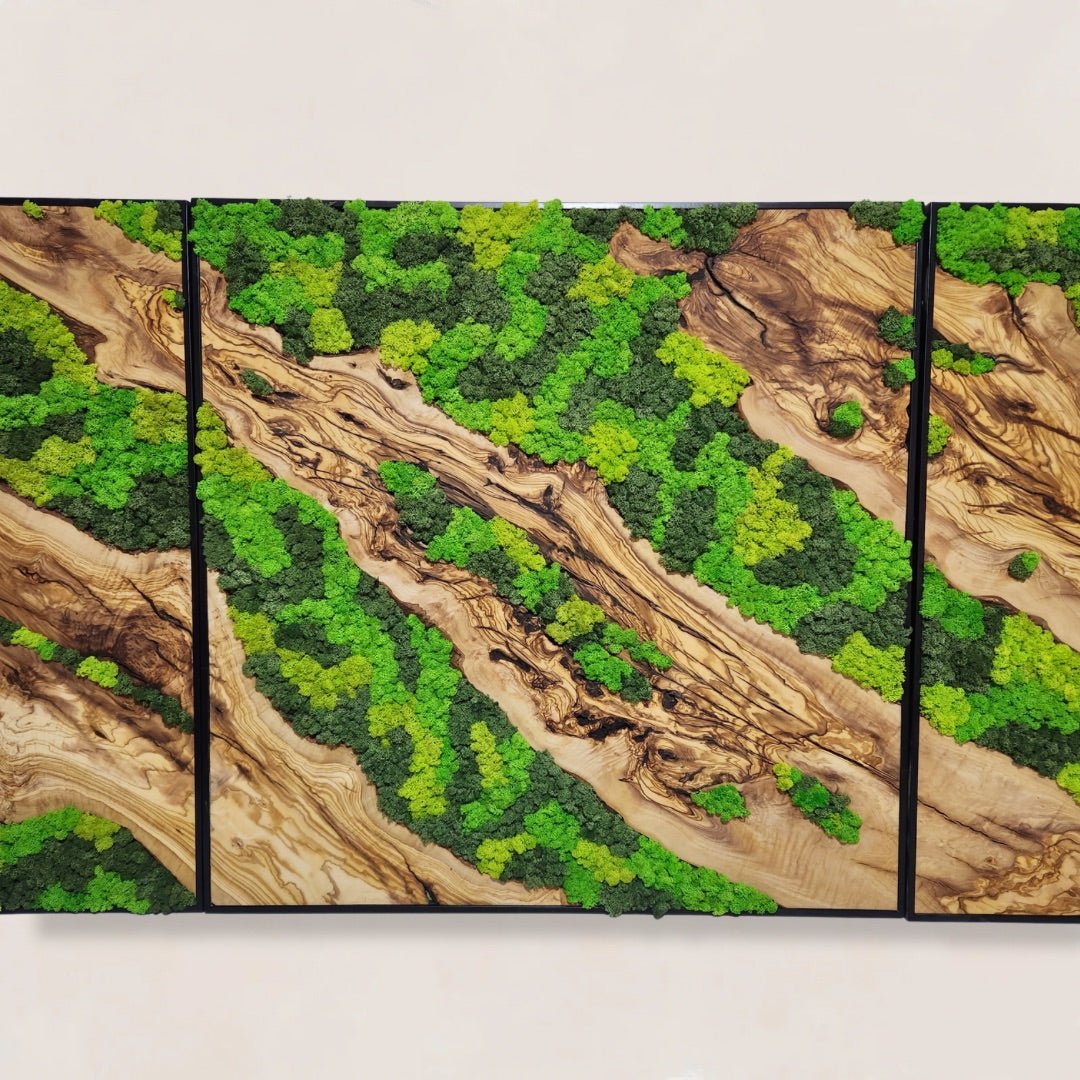 Custom Made Moss and Olive Wood Wall Art, Metal Frame Moss Wall Decor, Olive Wood and Moss Wall Art- Preserved Stabilized Moss Wall Decor