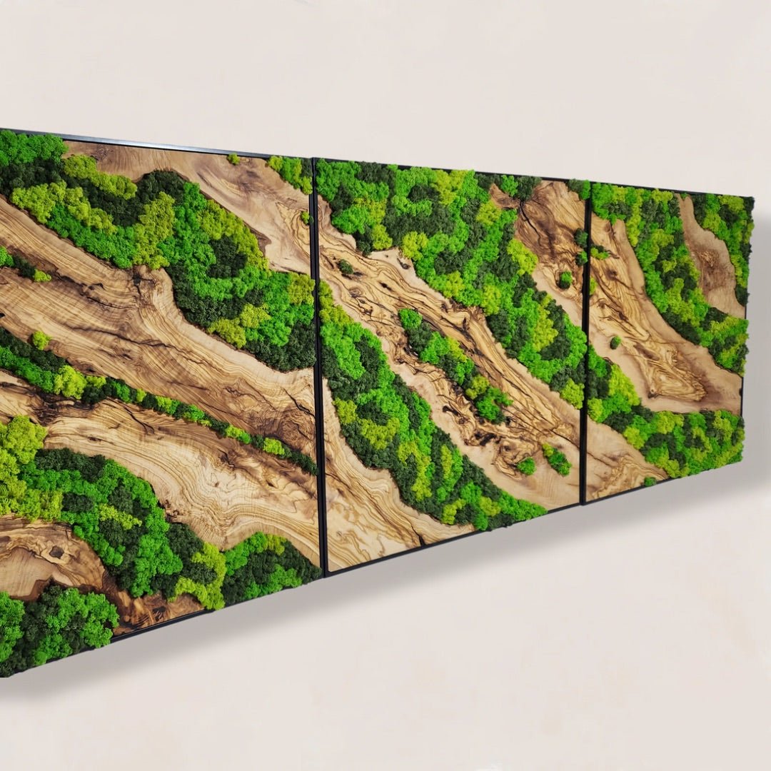Custom Made Moss and Olive Wood Wall Art, Metal Frame Moss Wall Decor, Olive Wood and Moss Wall Art- Preserved Stabilized Moss Wall Decor