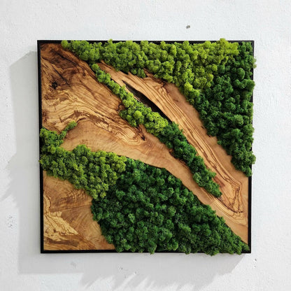 Custom Made Moss and Olive Wood Wall Art, Metal Frame Moss Wall Decor, Olive Wood and Moss Wall Art- Preserved Stabilized Moss Wall Decor BlackSeaResinWorks