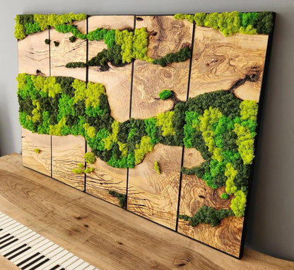 Moss Wall Decor, Custom Made Moss and Olive Wood Wall Art, Metal Frame, Olive Wood and Moss Wall Art- Preserved Stabilized Moss Wall Decor Artdesigna®