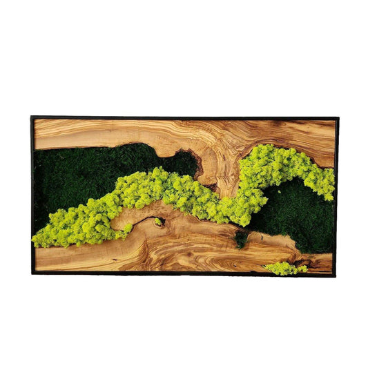Moss Wall Decor, Custom Made Moss and Olive Wood Wall Art, Metal Frame, Olive Wood and Moss Wall Art- Preserved Stabilized Moss Wall Decor BlackSeaResinWorks