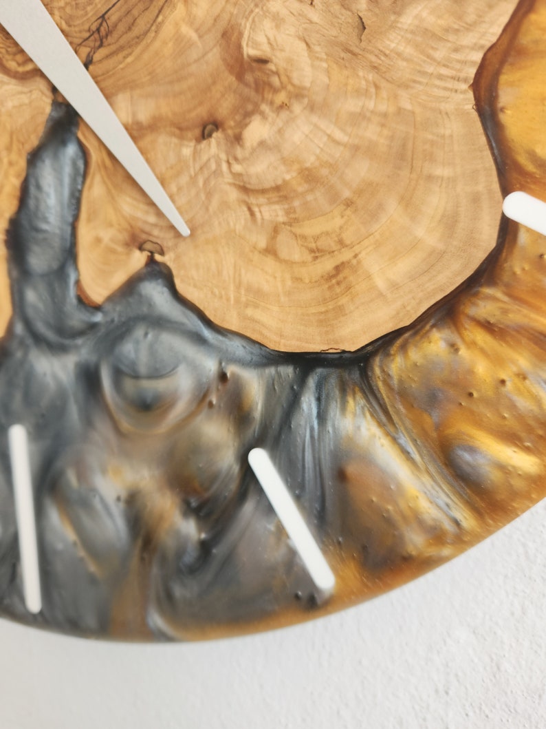 Resin Wall Clock, Custom Made Resin & Olive Wood, Made to order Epoxy and Olive Wall Clock, Home gift, Live Edge Rustic Wall Clock BlackSeaResinWorks