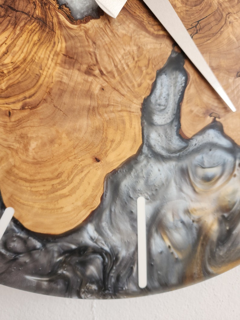 Resin Wall Clock, Custom Made Resin & Olive Wood, Made to order Epoxy and Olive Wall Clock, Home gift, Live Edge Rustic Wall Clock BlackSeaResinWorks