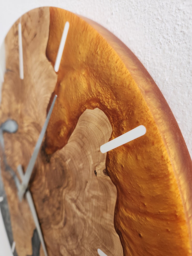 Resin Wall Clock, Custom Made Resin & Olive Wood, Made to order Epoxy and Olive Wall Clock, Home gift, Live Edge Rustic Wall Clock BlackSeaResinWorks