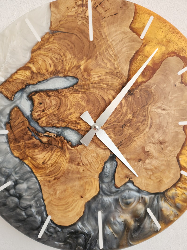 Resin Wall Clock, Custom Made Resin & Olive Wood, Made to order Epoxy and Olive Wall Clock, Home gift, Live Edge Rustic Wall Clock BlackSeaResinWorks