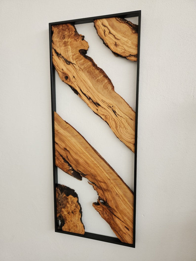 Metal and Wooden Wall Art, Olive Wood Wall Decor, Wall Art, Housewarming Gift, Wood Wall Art, Rustic Wall Art, Live Edge Wood Wall Decor BlackSeaResinWorks