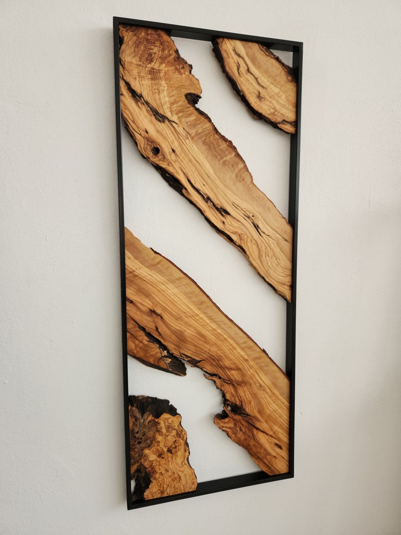 Metal and Wooden Wall Art, Olive Wood Wall Decor, Wall Art, Housewarming Gift, Wood Wall Art, Rustic Wall Art, Live Edge Wood Wall Decor BlackSeaResinWorks