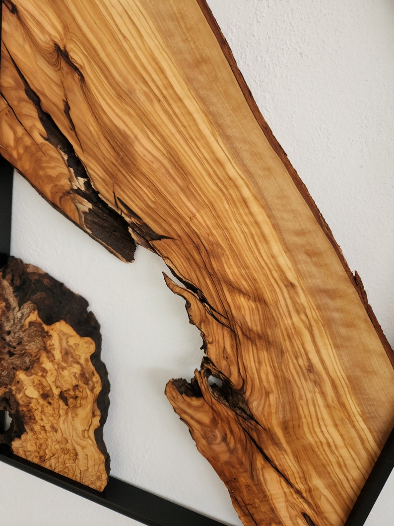 Metal and Wooden Wall Art, Olive Wood Wall Decor, Wall Art, Housewarming Gift, Wood Wall Art, Rustic Wall Art, Live Edge Wood Wall Decor BlackSeaResinWorks