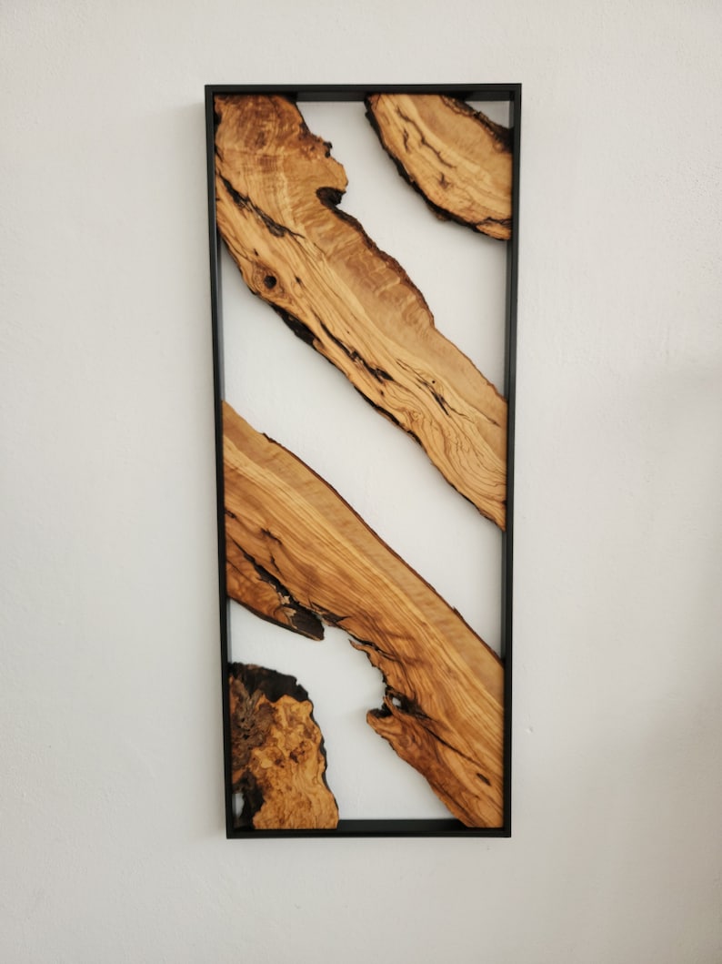 Metal and Wooden Wall Art, Olive Wood Wall Decor, Wall Art, Housewarming Gift, Wood Wall Art, Rustic Wall Art, Live Edge Wood Wall Decor BlackSeaResinWorks