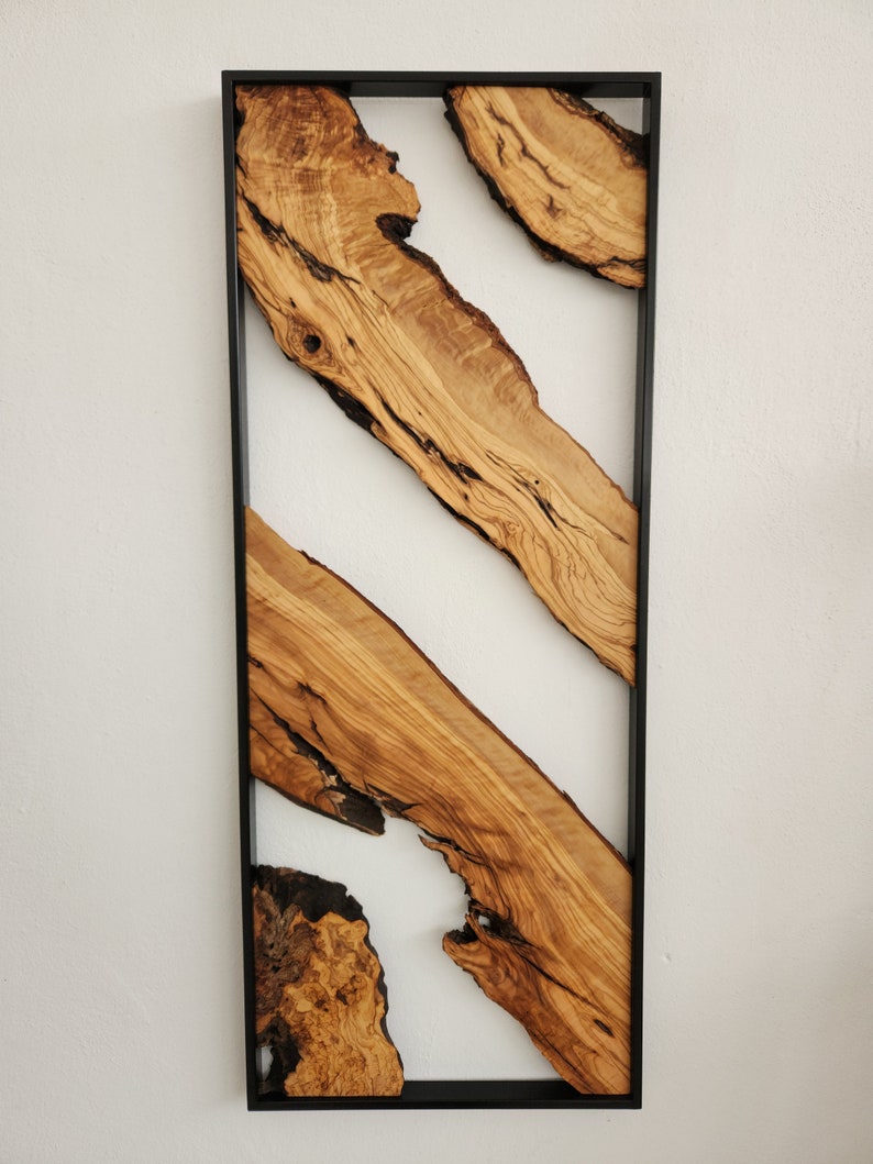 Metal and Wooden Wall Art, Olive Wood Wall Decor, Wall Art, Housewarming Gift, Wood Wall Art, Rustic Wall Art, Live Edge Wood Wall Decor BlackSeaResinWorks