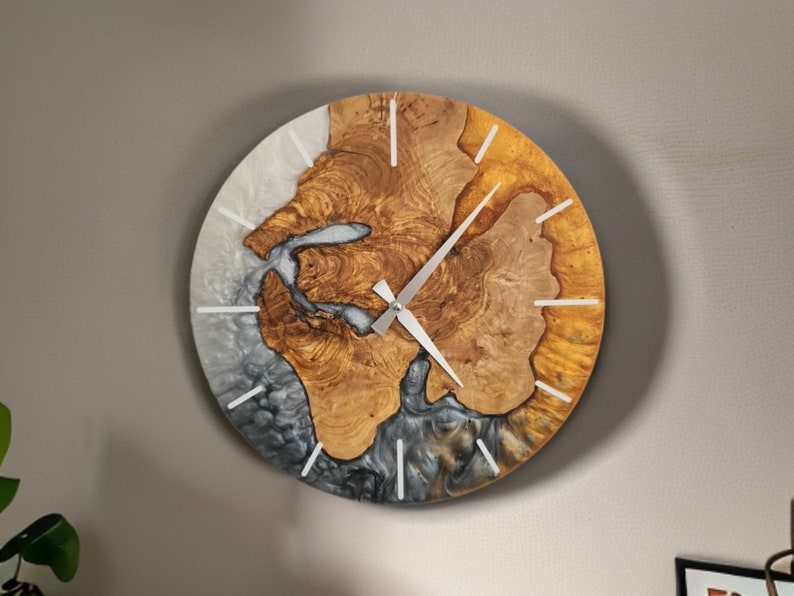 Resin Wall Clock, Custom Made Resin & Olive Wood, Made to order Epoxy and Olive Wall Clock, Home gift, Live Edge Rustic Wall Clock BlackSeaResinWorks