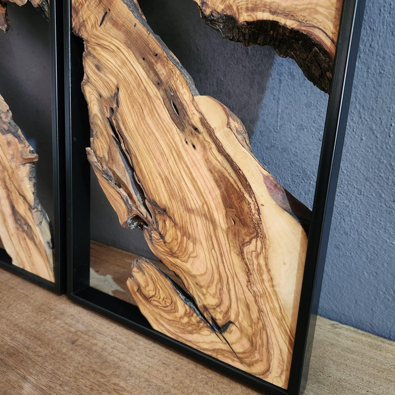 Set of 3 Metal and Wooden Wall Art, Olive Wood Wall Decor, Wood Wall Art, Rustic Wall Art, Live Edge Wood Decor, Modern Wall Art, Home Gift BlackSeaResinWorks