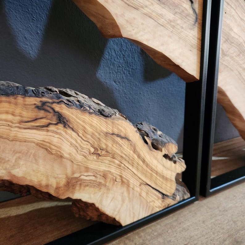Set of 3 Metal and Wooden Wall Art, Olive Wood Wall Decor, Wood Wall Art, Rustic Wall Art, Live Edge Wood Decor, Modern Wall Art, Home Gift BlackSeaResinWorks