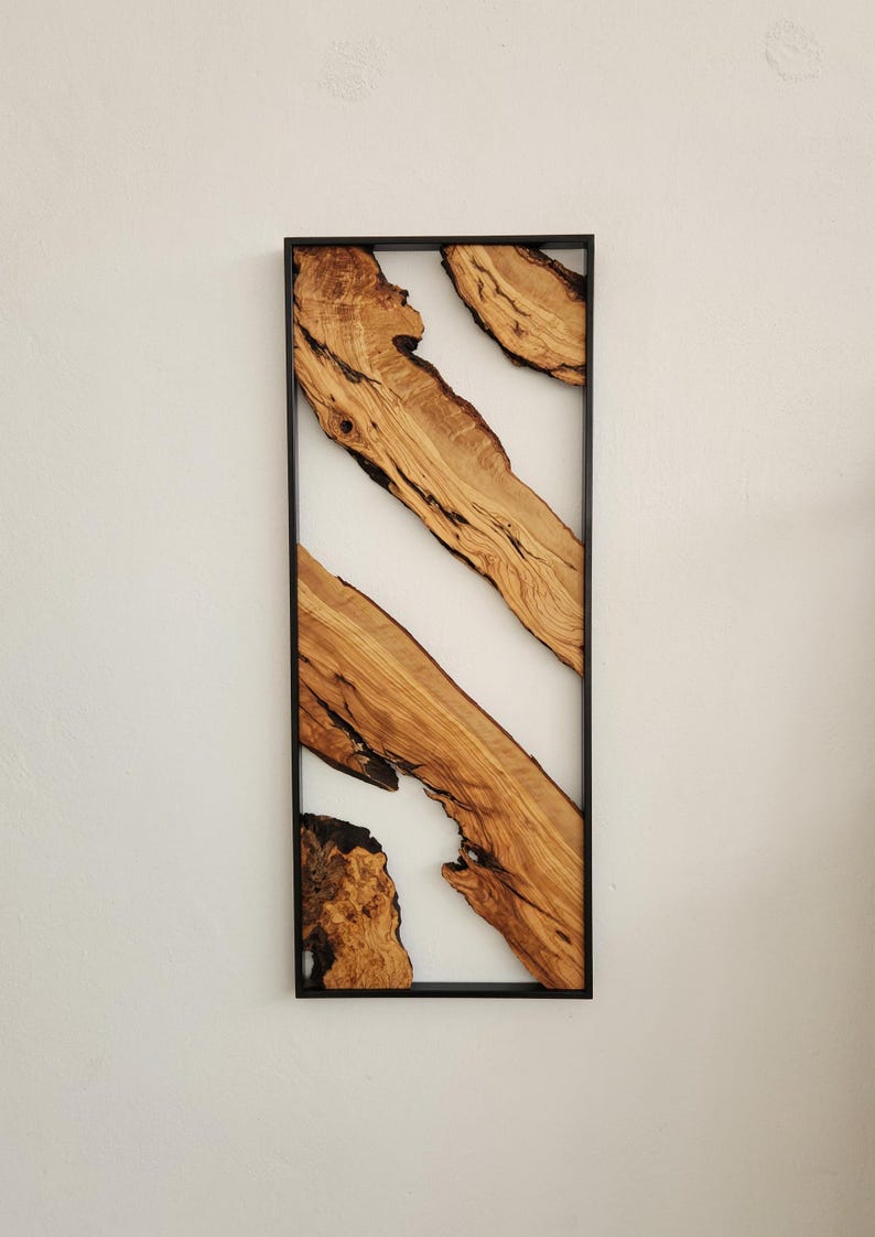 Metal and Wooden Wall Art, Olive Wood Wall Decor, Wall Art, Housewarming Gift, Wood Wall Art, Rustic Wall Art, Live Edge Wood Wall Decor BlackSeaResinWorks