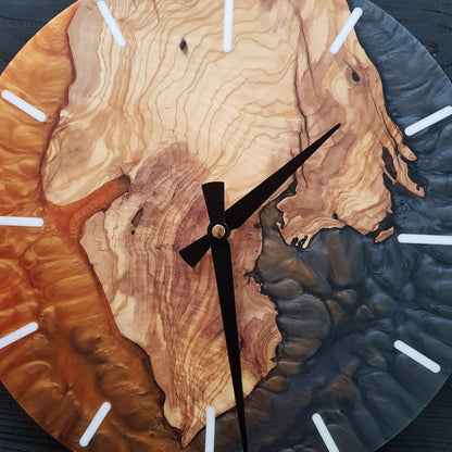 Handmade Epoxy and Olive Wood Wall Clock, Wall Decor, Large Wall Clock, Boho Wall Decor BlackSeaResinWorks