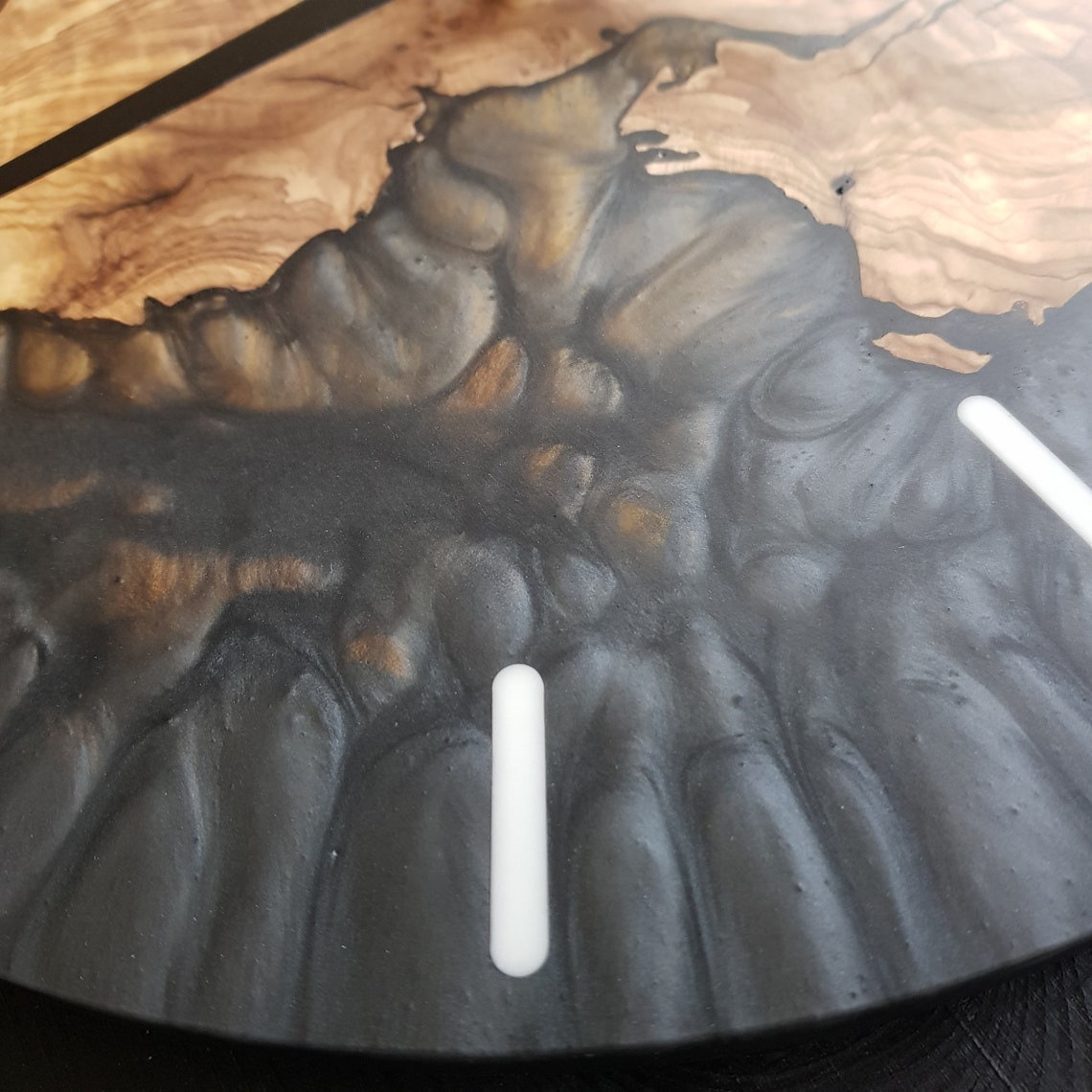 Handmade Epoxy and Olive Wood Wall Clock, Wall Decor, Large Wall Clock, Boho Wall Decor BlackSeaResinWorks
