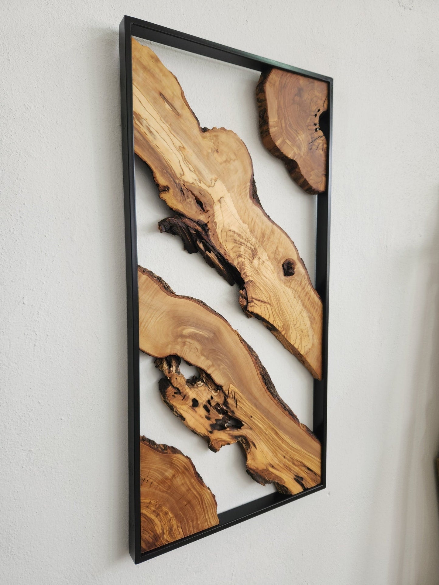 Metal and Wooden Wall Art, Olive Wood Wall Decor, Wall Art, Housewarming Gift, Wood Wall Art, Rustic Wall Art, Live Edge Wood Wall Decor BlackSeaResinWorks