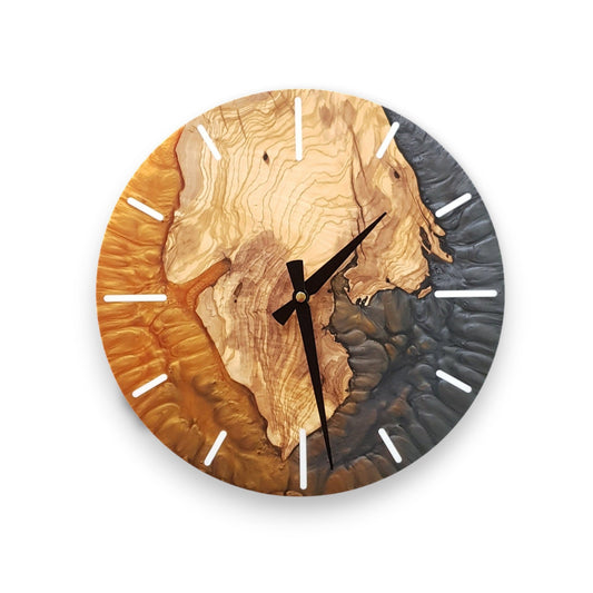 Handmade Epoxy and Olive Wood Wall Clock, Wall Decor, Large Wall Clock, Boho Wall Decor BlackSeaResinWorks