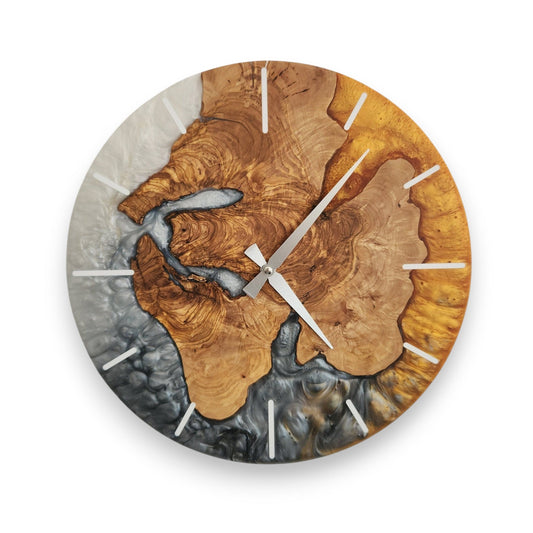 Resin Wall Clock, Custom Made Resin & Olive Wood, Made to order Epoxy and Olive Wall Clock, Home gift, Live Edge Rustic Wall Clock BlackSeaResinWorks