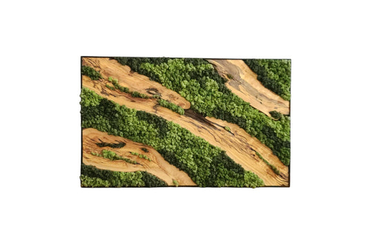Moss & Wood Wall Art, Unique Custom Made Olive Wood And Moss Wall Decor, Rustic Greenery Decor, Hotel Lobby Wall Art Decor, Home Wall Decor BlackSeaResinWorks