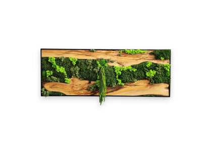 Moss & Wood Wall Art, Unique Custom Made Olive Wood And Moss Wall Decor, Rustic Greenery Decor, Hotel Lobby Wall Art Decor, Home Wall Decor