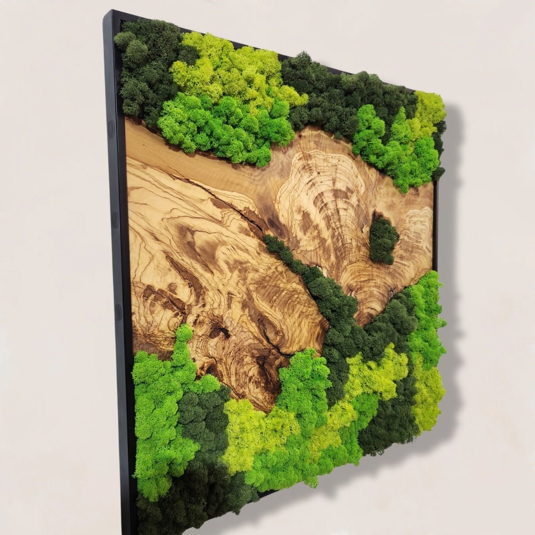 Custom Made Moss and Olive Wood Wall Art, Metal Frame Moss Wall Decor, Olive Wood and Moss Wall Art- Preserved Stabilized Moss Wall Decor