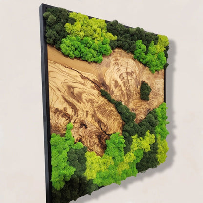 Custom Made Moss and Olive Wood Wall Art, Metal Frame Moss Wall Decor, Olive Wood and Moss Wall Art- Preserved Stabilized Moss Wall Decor